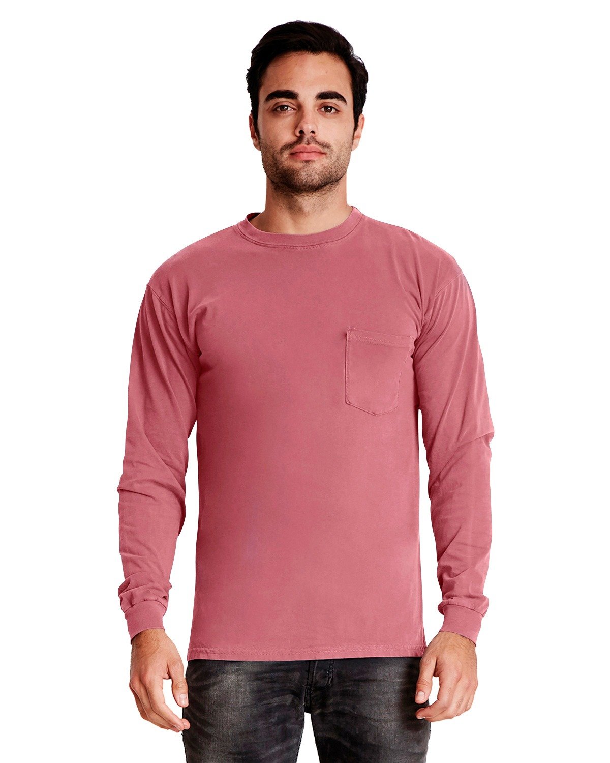 Adult Inspired Dye Long-Sleeve Crew with Pocket - Apparel Globe