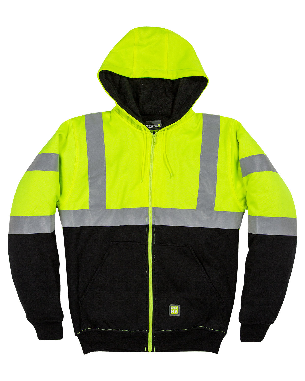 BERNE Men's Hi-Vis Class 3 Color Block Full-Zip Hooded Sweatshirt: Vibrant Visibility and Comfort