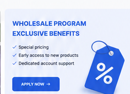 Wholesale program — Net 30 terms, CSV bulk upload, dedicated account manager. Apply now.