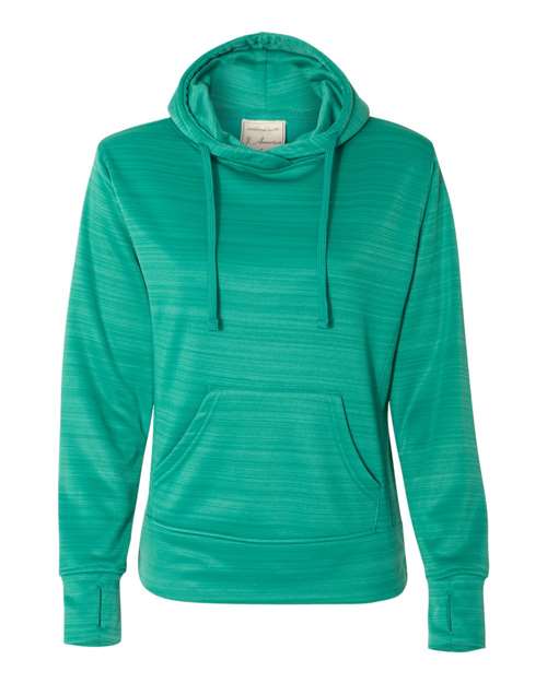 J. America Women's Odyssey Striped Performance Fleece Lapover Hooded Sweatshirt. 8662