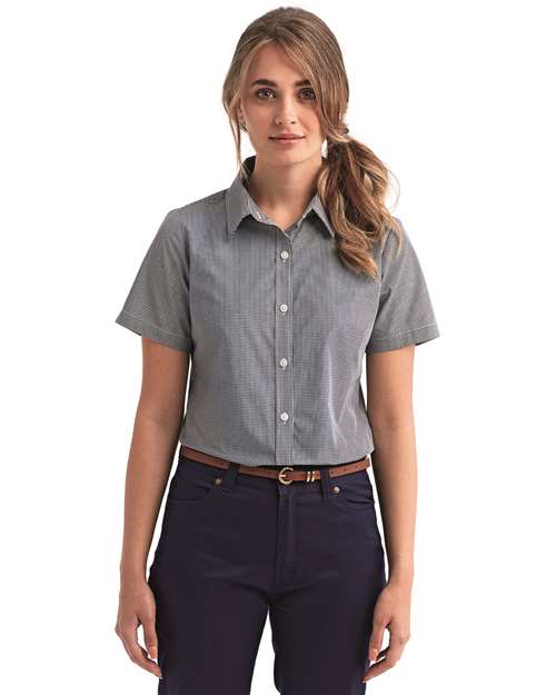 Artisan Collection by Reprime Women's Microcheck Gingham Short Sleeve Cotton Dress Shirt. RP321