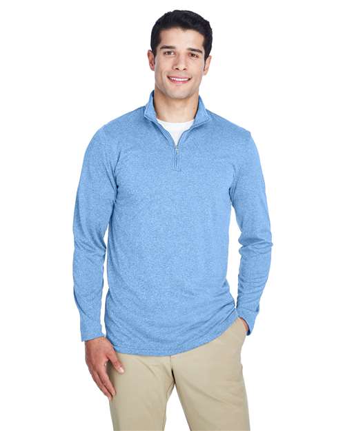 UltraClub Men's Cool & Dry Heathered Performance Quarter-Zip Pullover. 8618