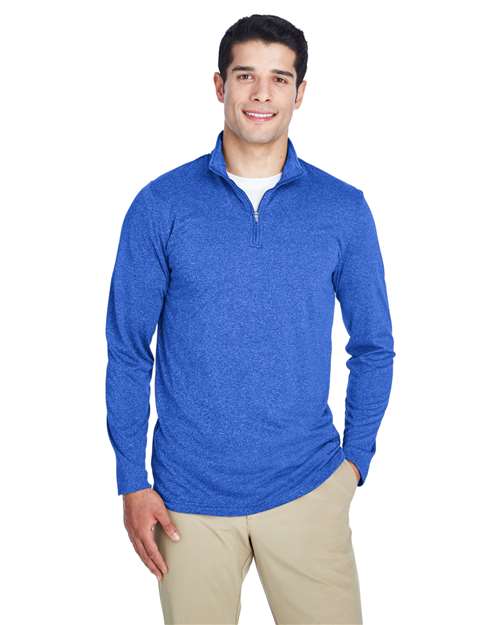 UltraClub Men's Cool & Dry Heathered Performance Quarter-Zip Pullover. 8618