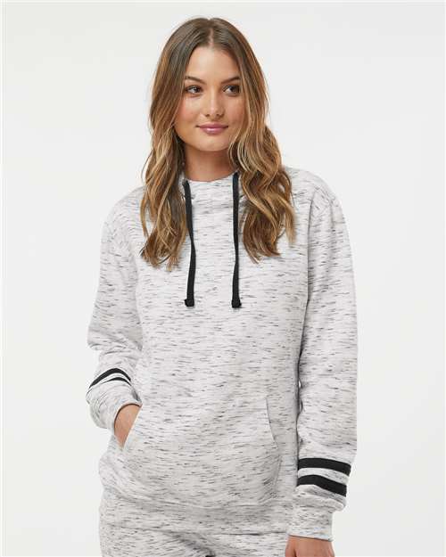J. America Women’s Mélange Fleece Striped-Sleeve Hooded Sweatshirt. 8674