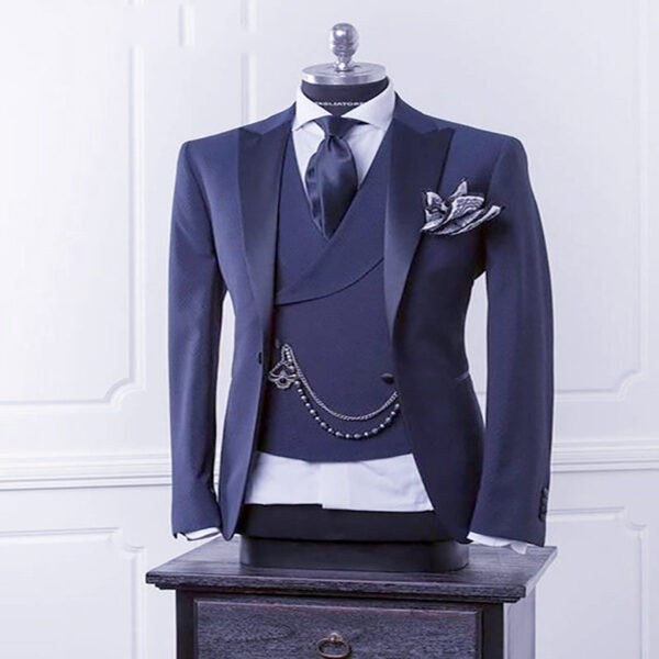 Navy Blue Men Blazer Business Modern Men Suit With Pants - Image 4