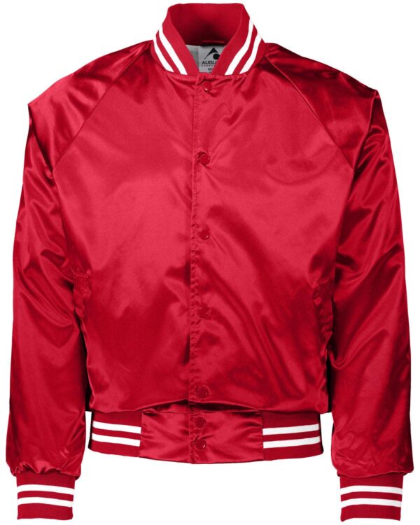 Unisex Striped Trim Satin Baseball Jacket - Apparel Globe