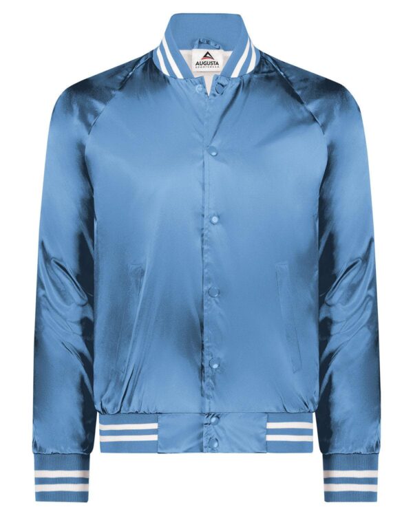 Unisex Striped Trim Satin Baseball Jacket - Apparel Globe