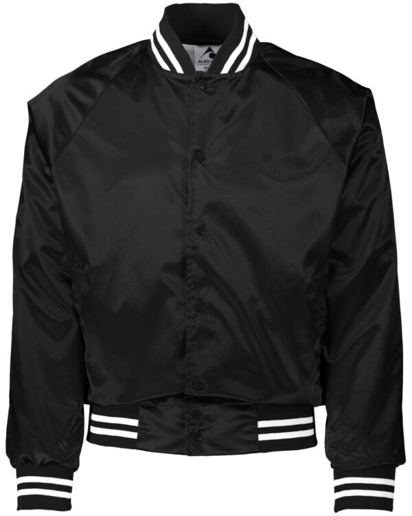 Unisex Striped Trim Satin Baseball Jacket - Apparel Globe