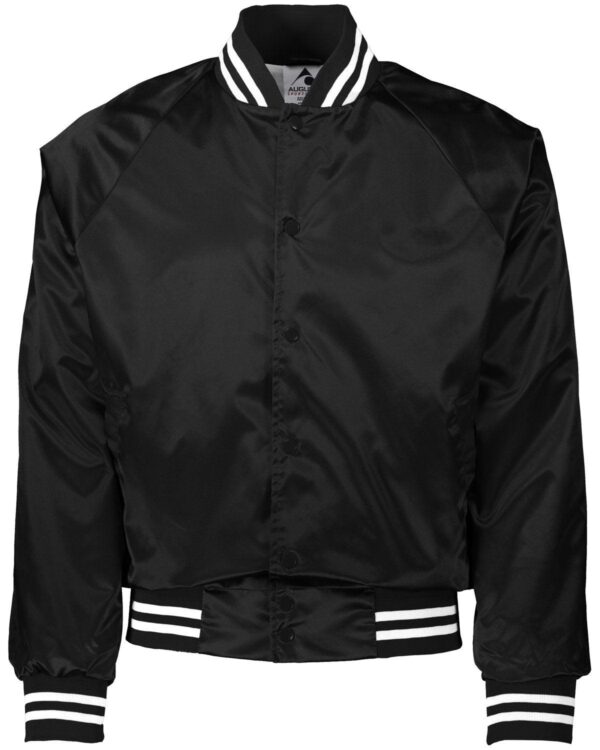 Unisex Striped Trim Satin Baseball Jacket - Apparel Globe