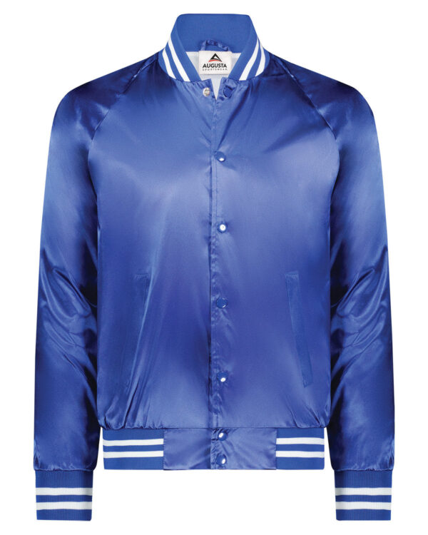 Unisex Striped Trim Satin Baseball Jacket - Apparel Globe