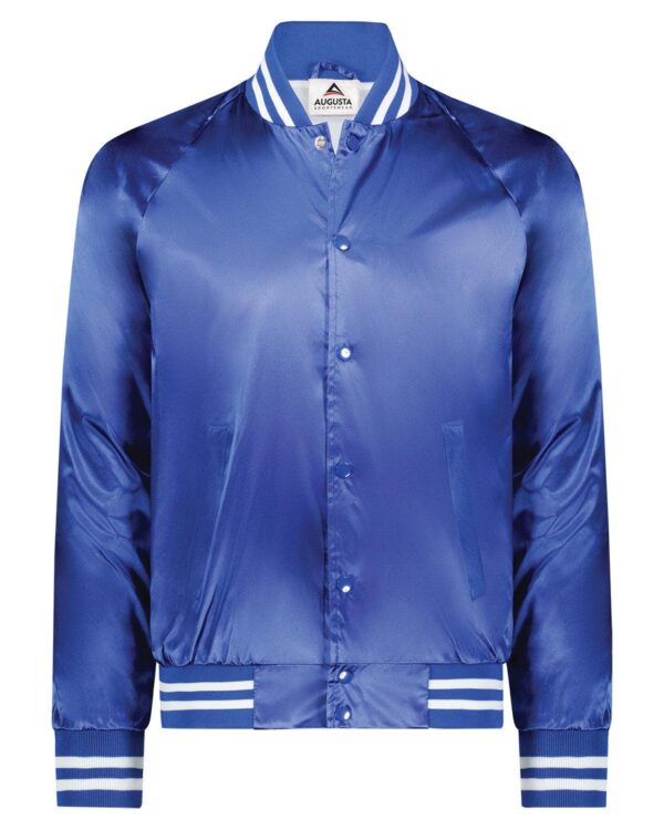 Unisex Striped Trim Satin Baseball Jacket - Apparel Globe
