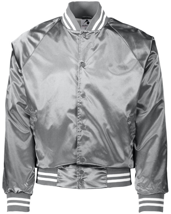 Unisex Striped Trim Satin Baseball Jacket - Apparel Globe