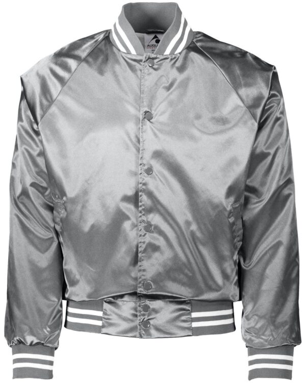 Unisex Striped Trim Satin Baseball Jacket - Apparel Globe