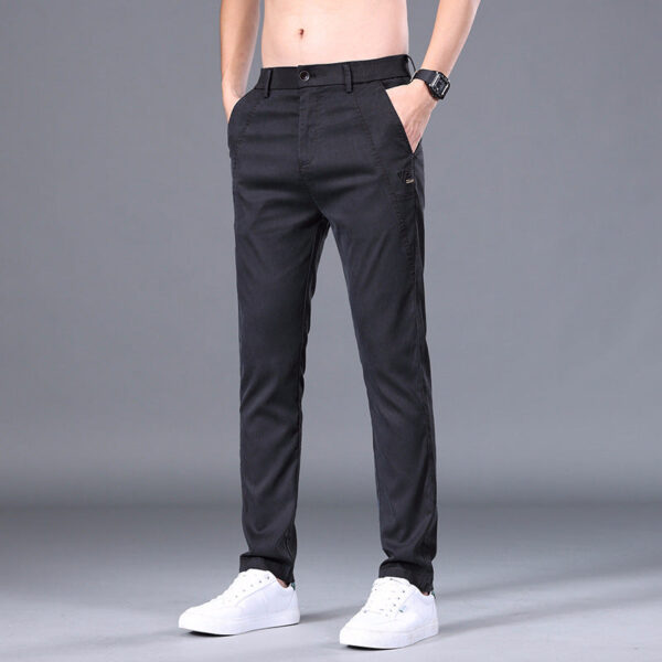 Men's Tencel Straight Trousers Slim Fit Skinny Pants - Image 9