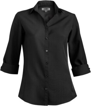 Edwards Garment Women's Open Collar Restaurant Blouse, Black, X-Large