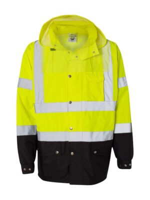 Kishigo RWJ102 Storm Cover High-Viz Rainwear Jacket, Fits Small and Medium, Lime