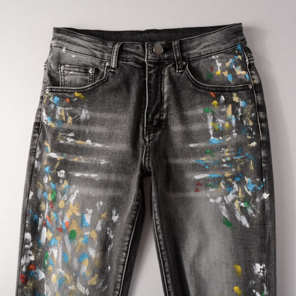Old Washed Elastic Slim Fitting Gray Jeans For Men - Image 4
